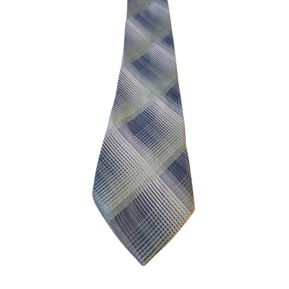 Croft & Barrow Neck Tie Mens Luxury Blue Gray Plaid Business Casual Church Silk